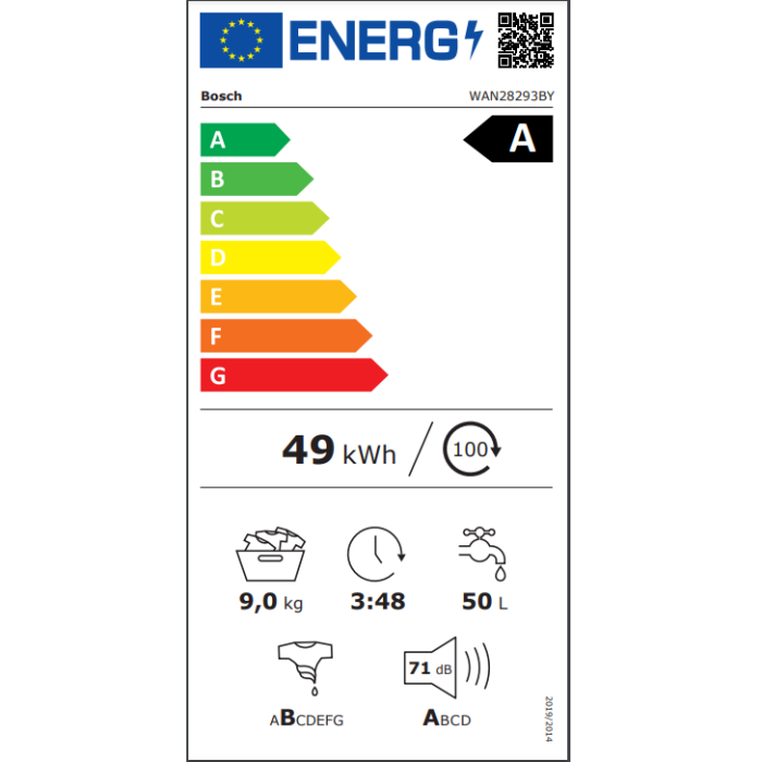 Bosch WAN28293BY label