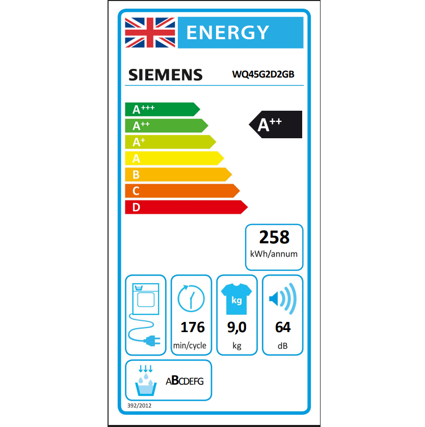 Siemens WQ45G2D2GB energy label Siemens WQ45G2D2GB energy label