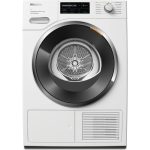מייבש כביסה Miele TWL680WP עם דלת שחורה וחזית לבנה