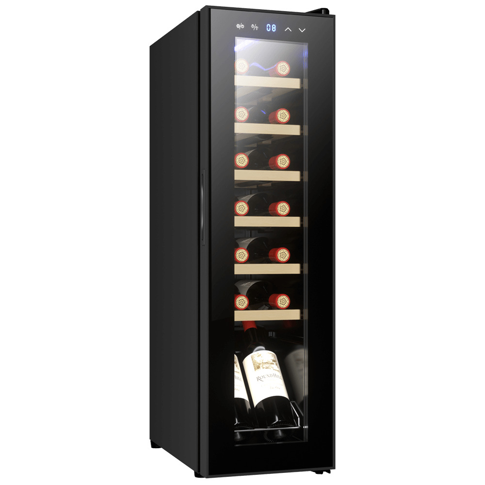 landers jc40w product מקרר יין Landers JC40W צר במיוחד עם מדפי עץ ל-14 בקבוקים