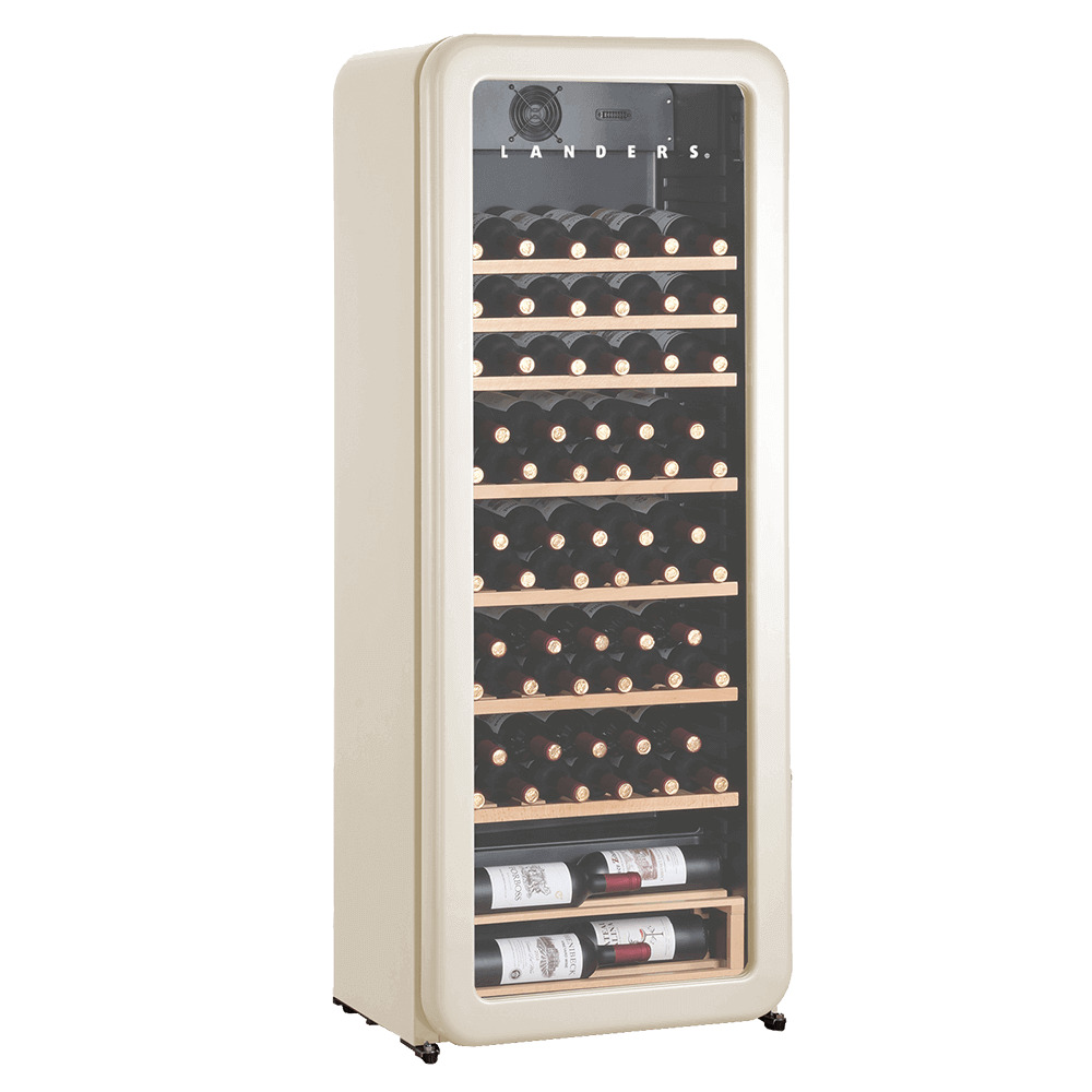 landers la76rw product מקרר יין Landers LA76RW ל-76 בקבוקים עם מדפי עץ שחור מט