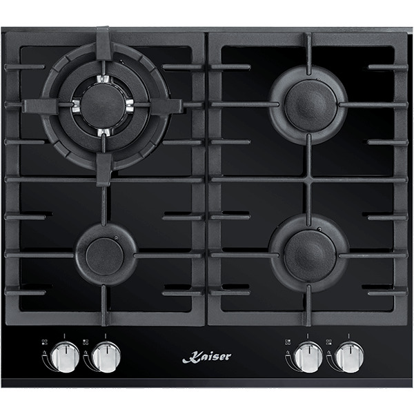 kaiser kcg 6380 turbo product כיריים גז Kaiser KCG 6380 Turbo זכוכית שחורה 4 מבערים – תמונה 1