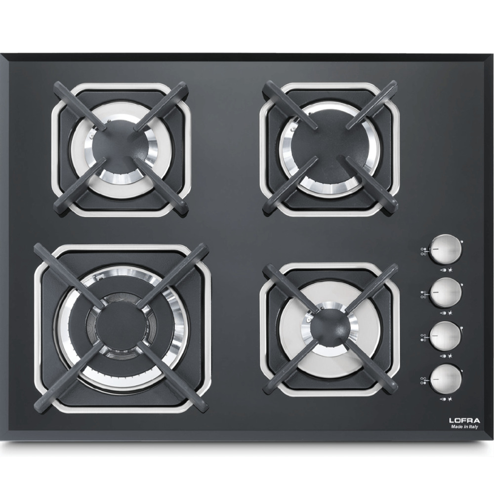 lofra hgn6ho product כיריים גז LOFRA דגם HGN6HO זכוכית מחוסמת שחורה 4 להבות 60 ס"מ