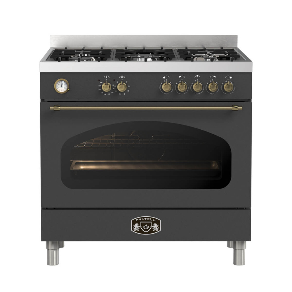 fratelli fro ve999an product תנור משולב כיריים 5 להבות גז 90 ס"מ Fratelli FRO-VE999AN שחור ברונזה