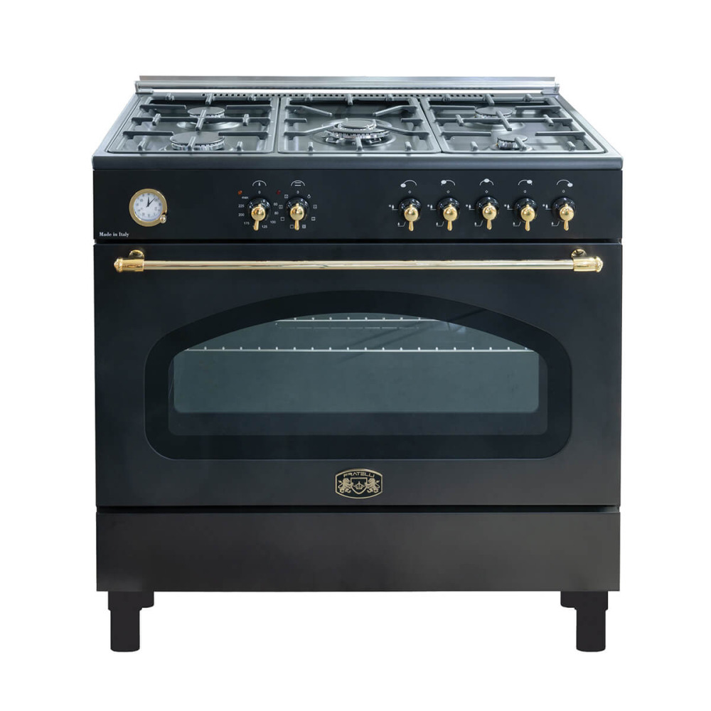 fratelli fro vi999an product תנור משולב כיריים Fratelli FRO-VI999AN 5 להבות גז 90 ס"מ שחור זהב